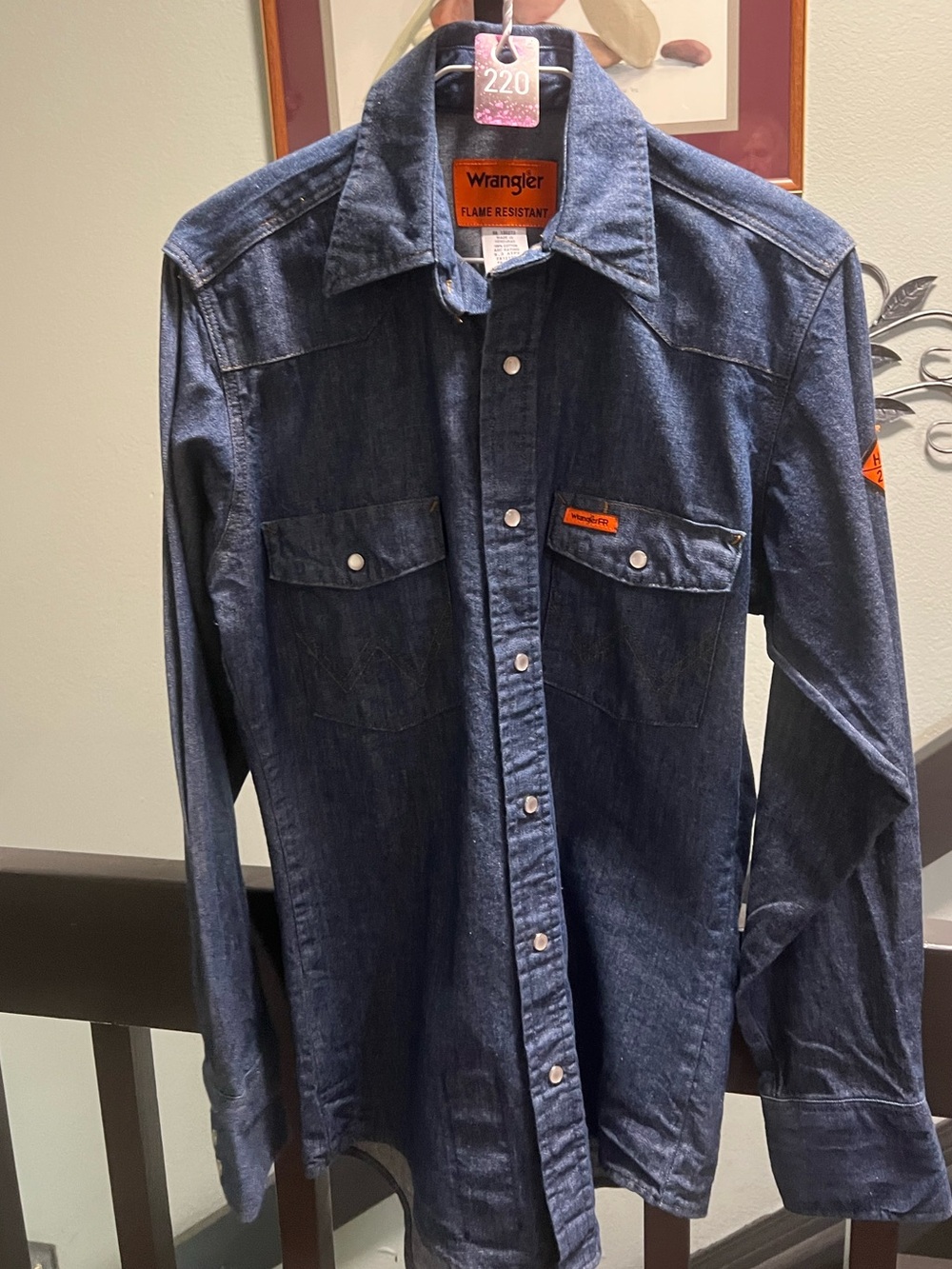 F R Wrangler Indigo Denim Work Shirt  Snap Buttons  Fire🔥Resistant #220
